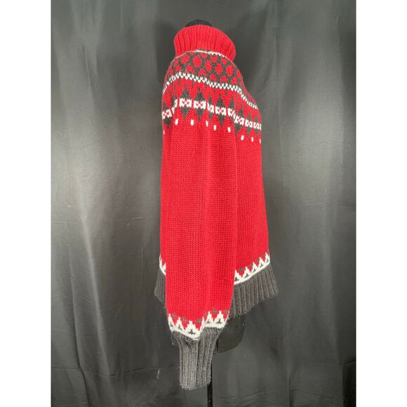 Vintage St Johns Bay Fair Isle Woman's Heavy Knit, Turtleneck Sweater, Red - Picture 5 of 6